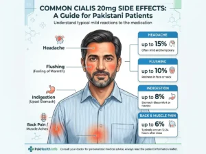 Four common Cialis side effects headache flushing indigestion back pain with frequency percentages
