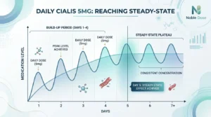 Cialis 5mg daily dosing showing steady state buildup over 5 days for continuous effect