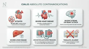 Six absolute contraindications for Cialis nitrates heart disease stroke liver blood pressure allergy