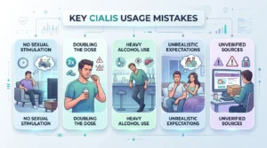 Five common Cialis usage mistakes including expecting effects without arousal doubling dose alcohol