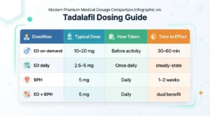 Timeline graphic showing Cialis onset within 30 minutes and duration up to 36 hours