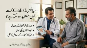 Four patient profiles who benefit from Cialis tadalafil treatment with Urdu descriptions