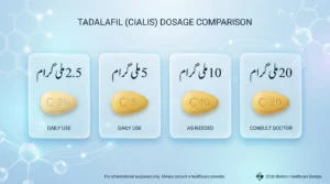 "Cialis tadalafil tablet strengths 2.5mg 5mg 10mg 20mg available in Pakistan with Urdu labels