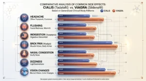 Cialis versus Viagra side effects comparison chart showing headache flushing indigestion vision changes