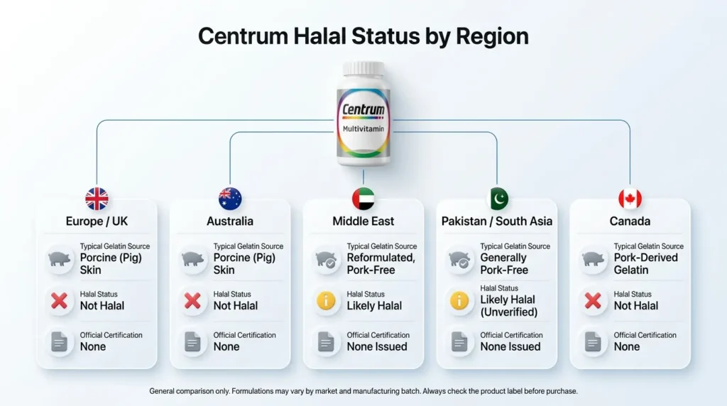 Is Centrum Halal in Pakistan? Regional comparison