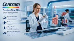 Doctor reviewing possible side effects of Centrum multivitamins