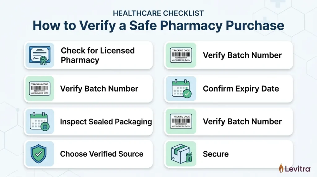 Checklist for verifying a licensed pharmacy before buying Levitra in Pakistan