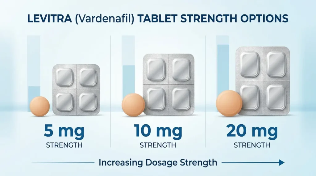 Levitra dosage strengths 5mg, 10mg, and 20mg tablets