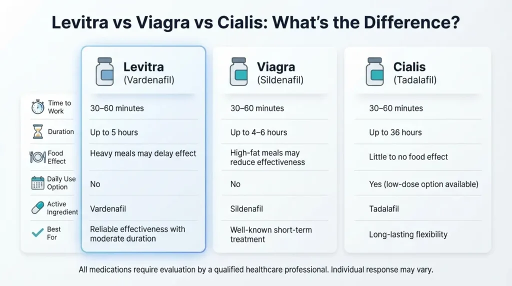 Levitra vs Viagra vs Cialis comparison chart