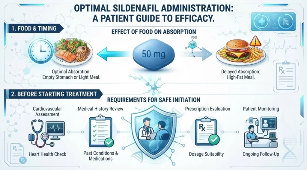 A comparison chart showing three Sildenafil tablet strengths: 25 mg, 50 mg, and 100 mg.