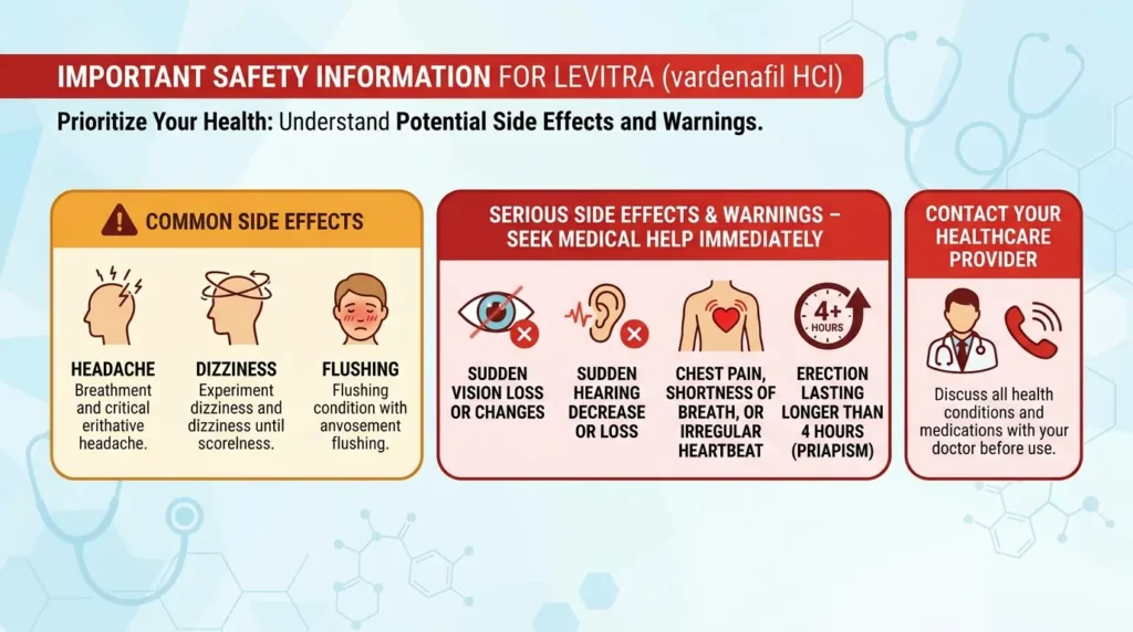 Warning signs requiring immediate medical attention with Levitra