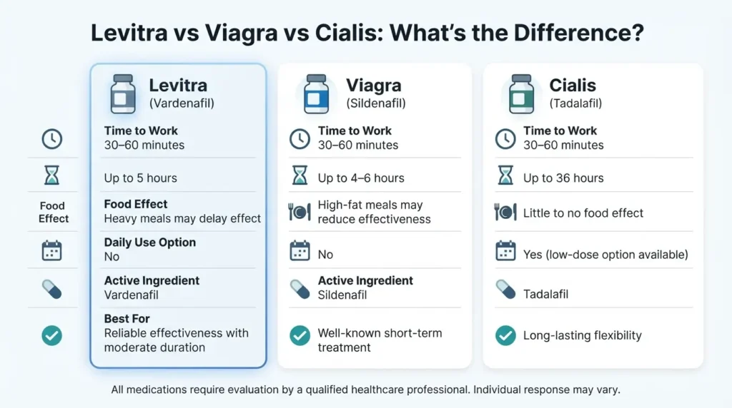 Levitra vs Viagra vs Cialis comparison chart
